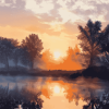 Misty River Valley Sunrise Diamond Painting