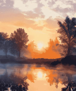 Misty River Valley Sunrise Diamond Painting