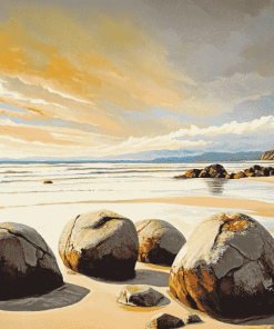 Moeraki Boulders Scenic View Diamond Painting