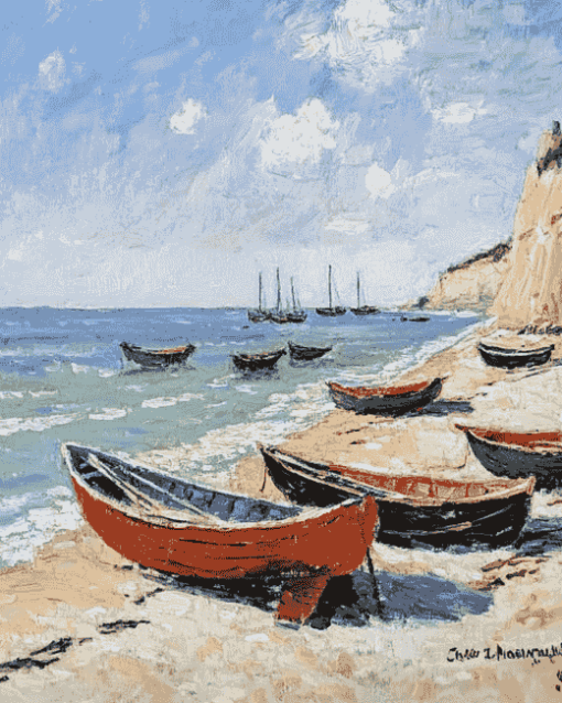 Monet Boats Seaside Diamond Painting