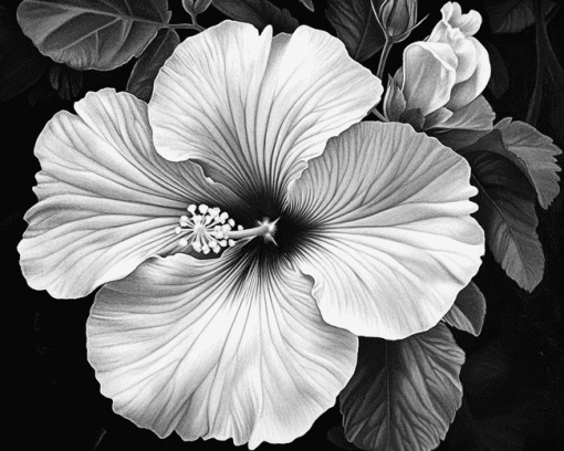 Monochrome Hibiscus Blossoms Diamond Painting