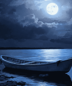 Moonlit Boat Seascape Diamond Painting