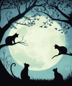 Moonlit Cat Silhouette Diamond Painting