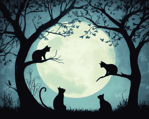 Moonlit Cat Silhouette Diamond Painting