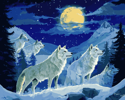 Moonlit Fantasy Wolf Diamond Painting