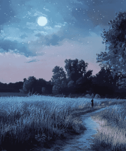 Moonlit Landscape Night Walk Diamond Painting