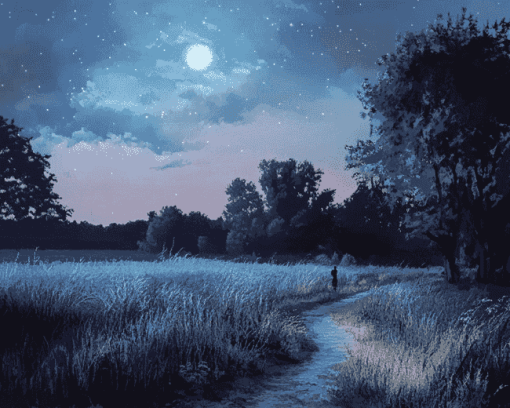 Moonlit Landscape Night Walk Diamond Painting