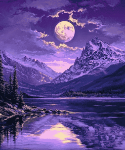 Moonlit Mountain Landscape Diamond Painting