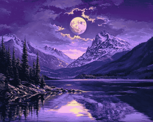 Moonlit Mountain Landscape Diamond Painting