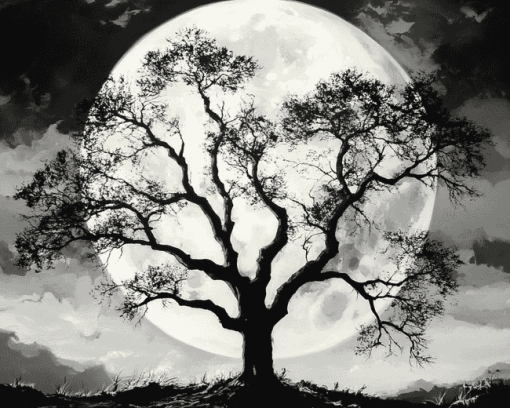 Moonlit Tree Silhouette Diamond Painting