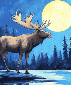 Moose and Moon Wildlife Diamond Painting