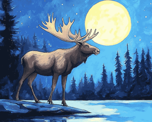 Moose and Moon Wildlife Diamond Painting