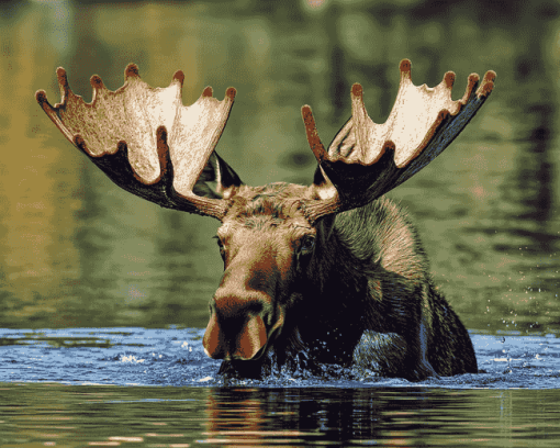 Moose by Water Diamond Painting