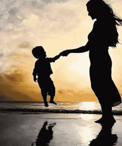 Mother Son Beach Silhouette Diamond Painting