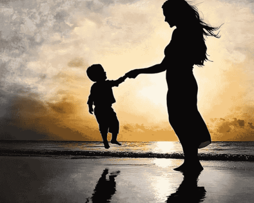 Mother Son Beach Silhouette Diamond Painting