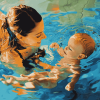 Mother Swimming with Baby Boy Diamond Painting