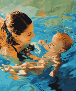 Mother Swimming with Baby Boy Diamond Painting