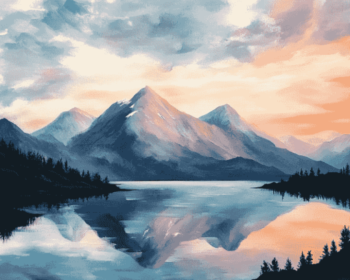 Mountain Sunset Scenery Diamond Painting