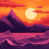 Mountain Waves at Pink Sunset Diamond Painting