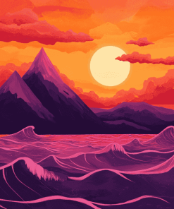 Mountain Waves at Pink Sunset Diamond Painting