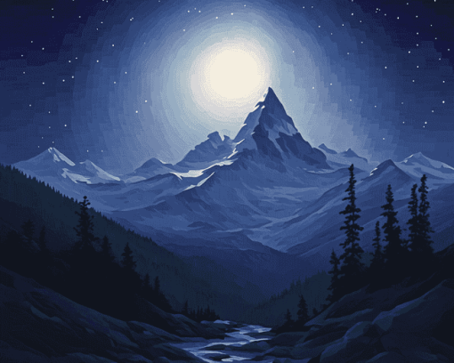 Mountains Under Moonlight Diamond Painting