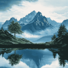 Mountains and Lakes Reflection Diamond Painting