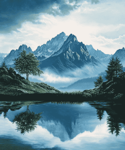 Mountains and Lakes Reflection Diamond Painting