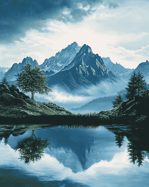 Mountains and Lakes Reflection Diamond Painting