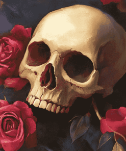 Mourning Skull and Roses Diamond Painting