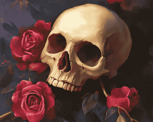 Mourning Skull and Roses Diamond Painting