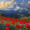 Mt St Helens Red Poppies View Diamond Painting