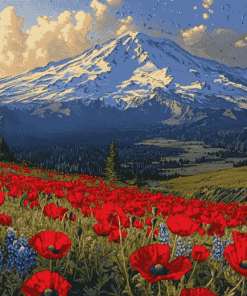 Mt St Helens Red Poppies View Diamond Painting