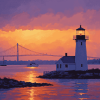 Newport Harbor Sunset Lighthouse Diamond Painting