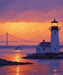 Newport Harbor Sunset Lighthouse Diamond Painting