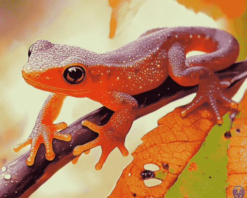 Newt on Green Leaf Diamond Painting