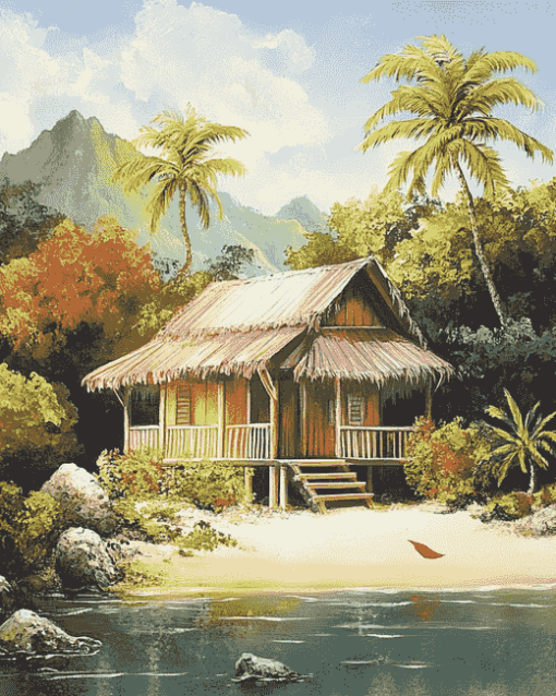 Nipa Hut Scenic Landscape Diamond Painting