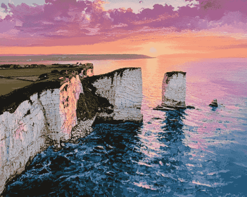 Old Harry Rocks Sunset in Dorset Diamond Painting