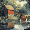 Old Mill Cottage Scene Diamond Painting