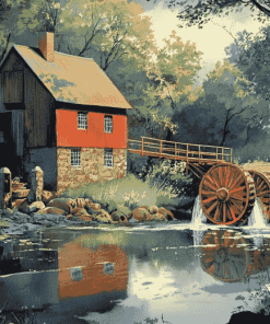 Old Mill Cottage Scene Diamond Painting