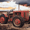 Old Tractor Scene Diamond Painting