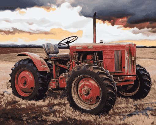 Old Tractor Scene Diamond Painting