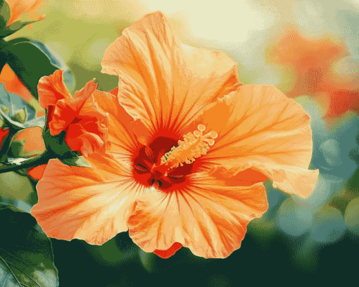 Orange Blossom Hibiscus Diamond Painting