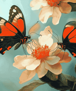 Orange Butterflies and Blossoms Diamond Painting