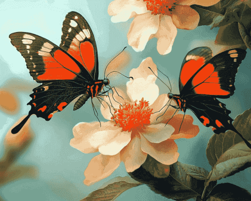 Orange Butterflies and Blossoms Diamond Painting