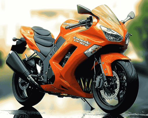 Orange Kawasaki Bike Diamond Painting