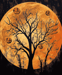 Orange Moon and Tree Silhouette Diamond Painting