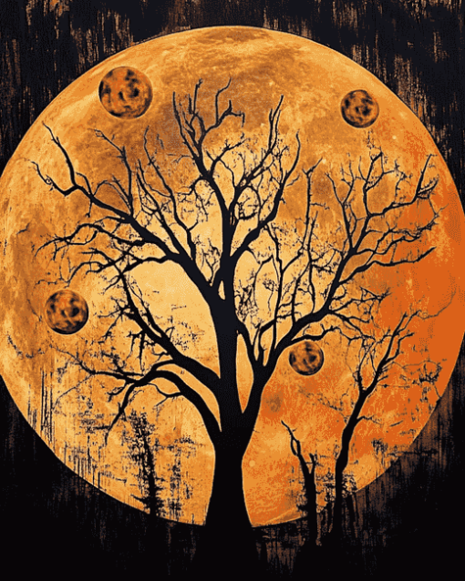 Orange Moon and Tree Silhouette Diamond Painting