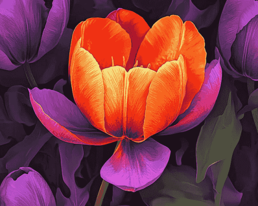 Orange Purple Tulip Blossoms Diamond Painting