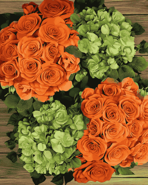 Orange and Green Rose Bouquets Diamond Painting