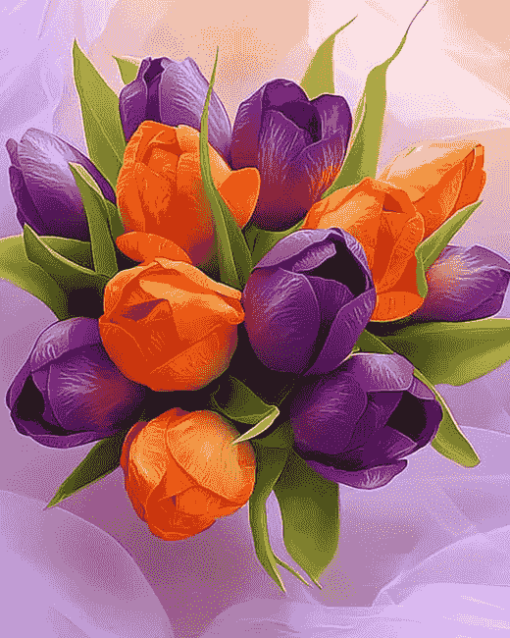 Orange and Purple Tulips Bouquet Diamond Painting